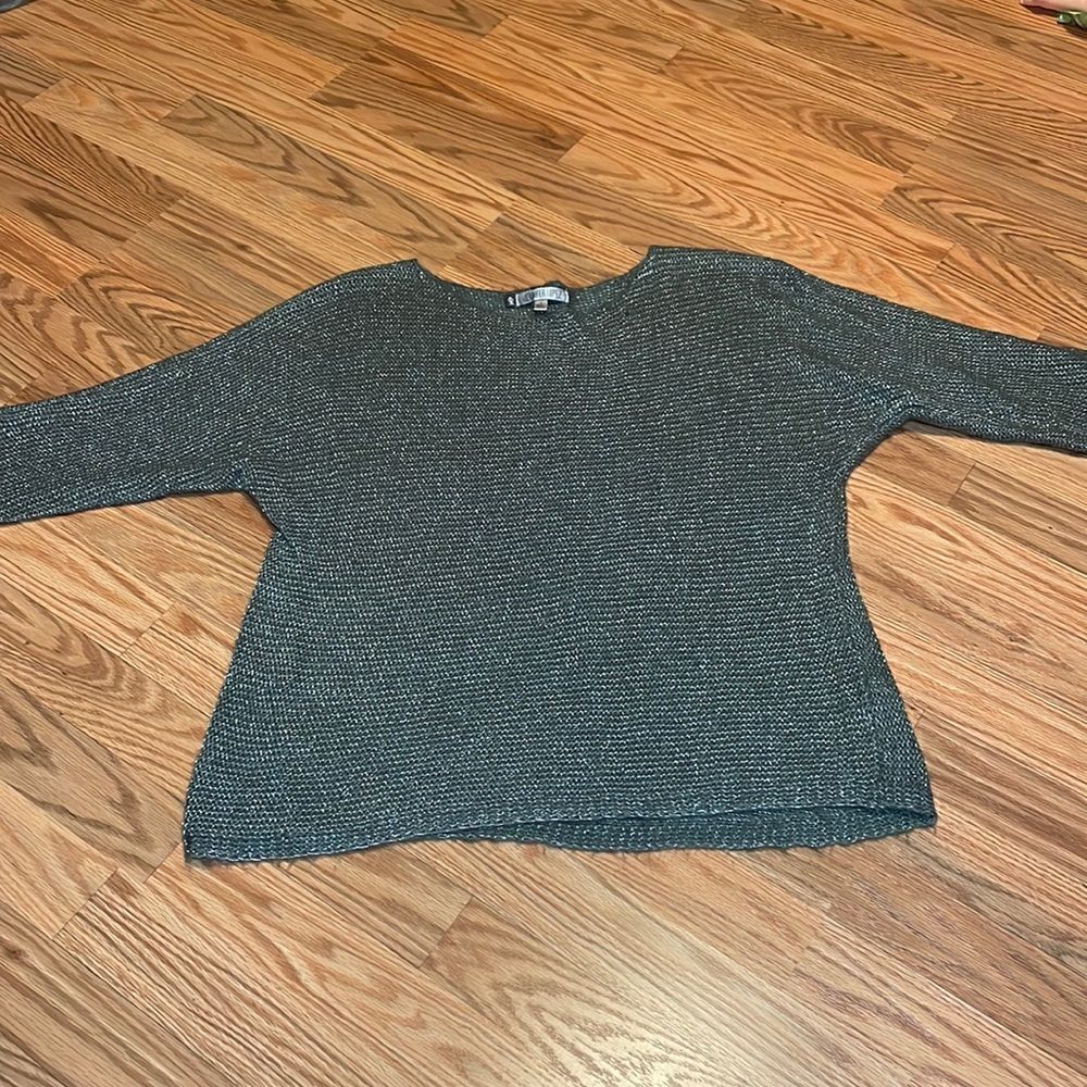 Grey, metallic Holiday Sweater, Jennifer Lopez, Large
